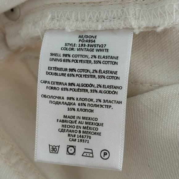 RE/DONE 70s Stove Pipe High Rise Straight Ankle Jeans in Vintage White size 25 - Picture 13 of 14